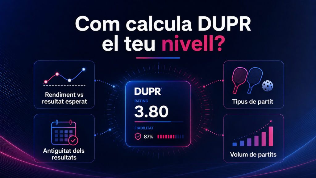 Exemple oficial d'un perfil DUPR amb rating i índex de fiabilitat